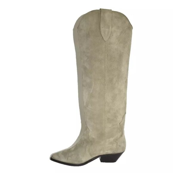 New! Isabel Marant Denvee 40MM Suede Tall Western Boot Tan Taupe Size 39 9 DD477 - Picture 2 of 6